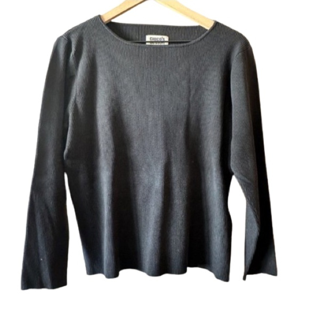 Women's 2 (L) Chico’s Design Black Ribbed Silk Blend Sweater Classic Business